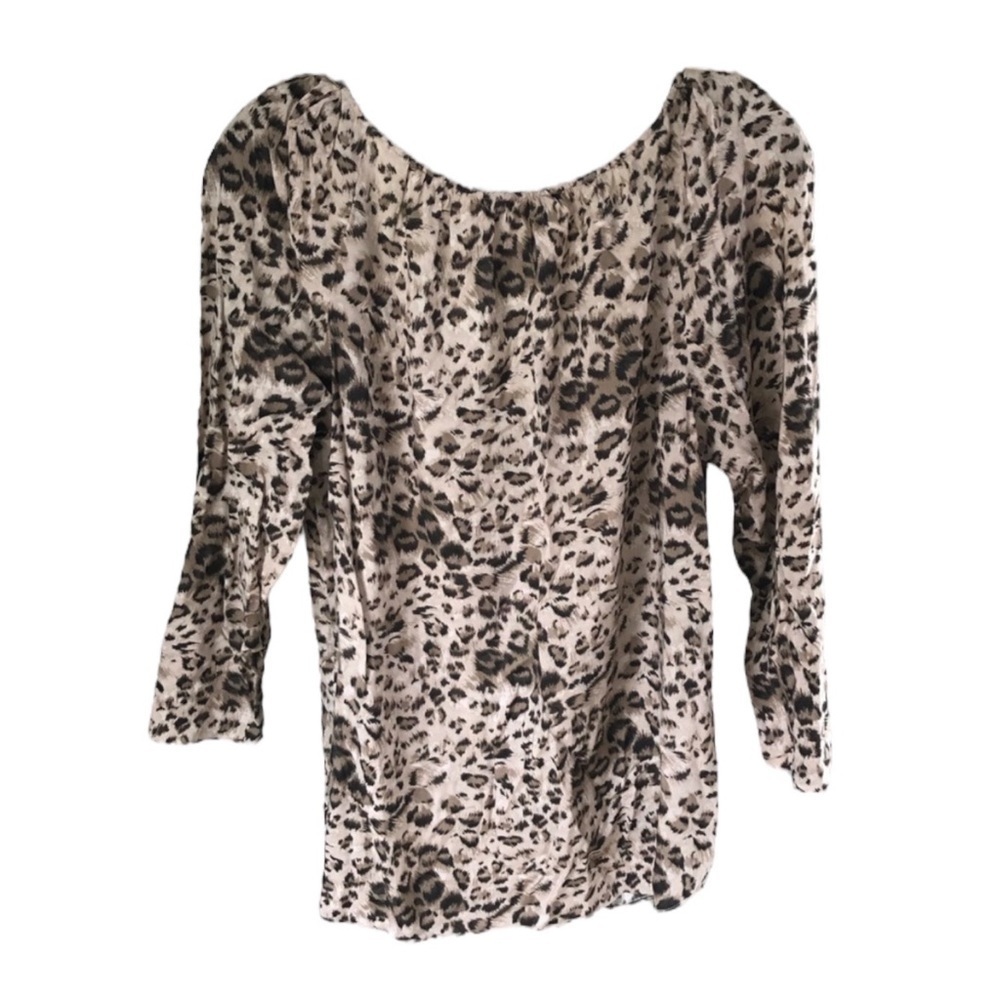 REBECCA TAYLOR Lightweight Cheetah Print Peasant Blouse w/ 3/4 Sleeves Size 2 - Picture 4 of 9